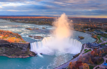 Bird View of Niagara Falls Canada and America during sunset